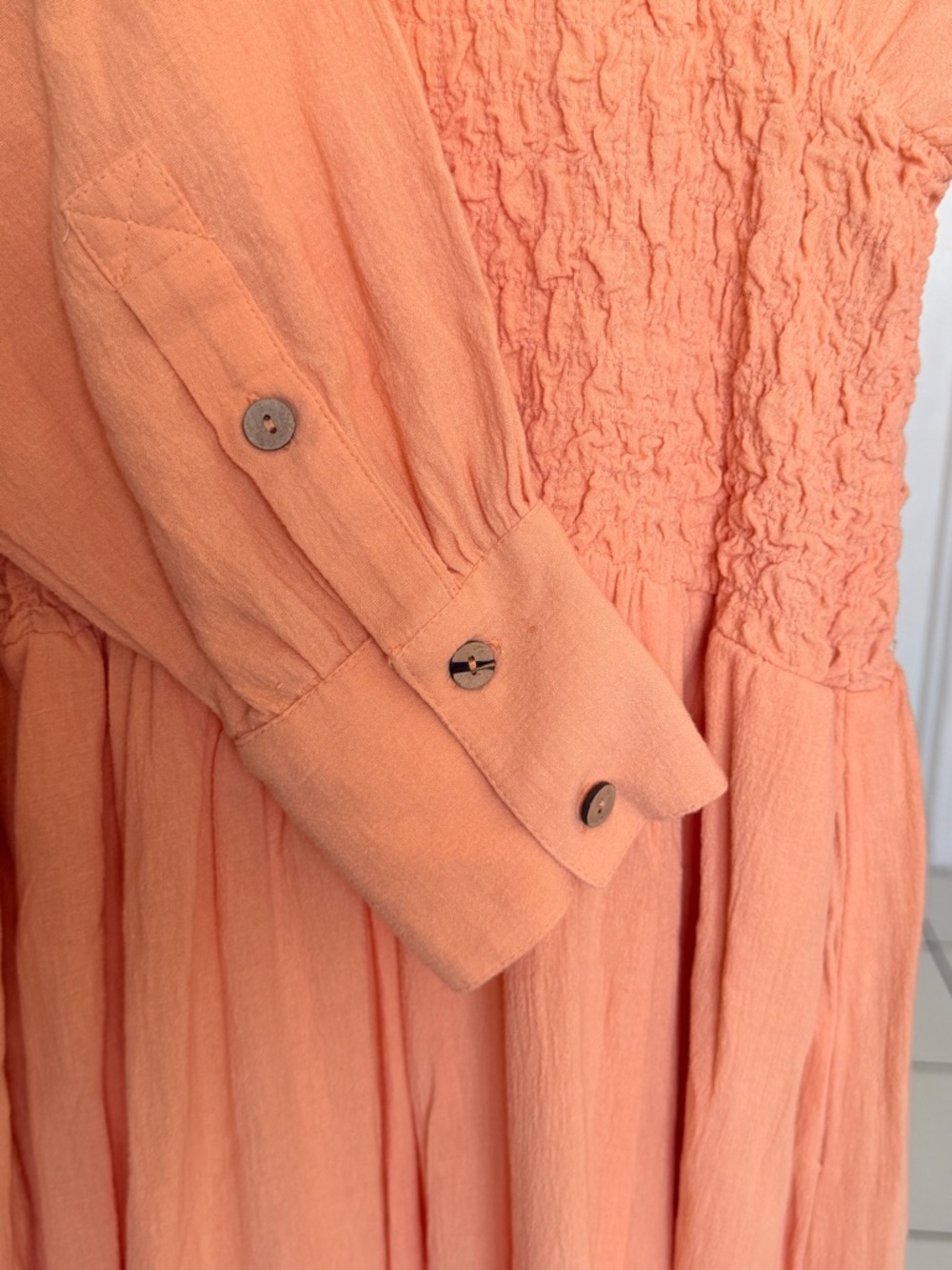 Free People Peach Button-Front Maxi Dress with Shirred Waist - Picture 9 of 14